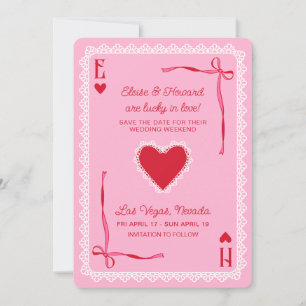 Rosa Spitzen-Ass der Herzen Glücklich verliebt Hoc Save The Date