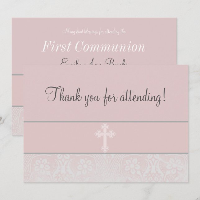 Rosa Spitzen Erste Kommune Einladung (Vorne/Hinten)