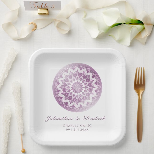 Rosa Spitzen-Mandala-Hochzeit Pappteller (Hochzeit)