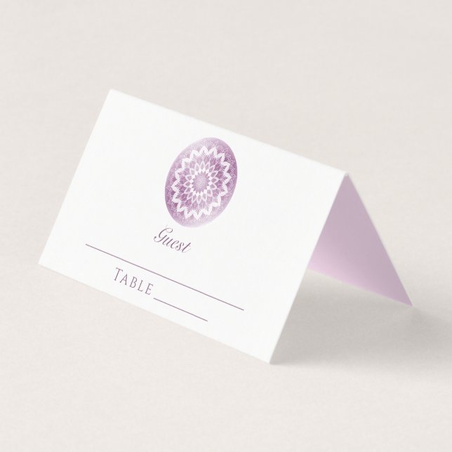 Rosa Spitzen-Mandala-Hochzeitsplatzkarte (Vorderseite)