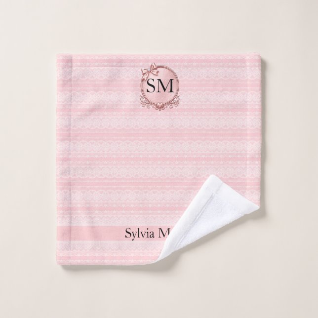Rosa Spitzen-Monogramm Waschlappen (Waschlappen)