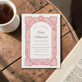 Rosa Spitzenbogen Elegante Schrift 50. Geburtstag Einladung
