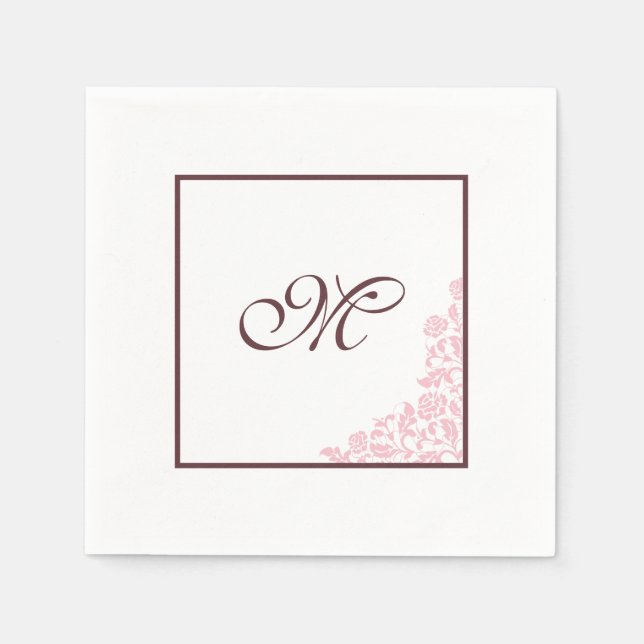 Rosa Spitzenmuster | Schrift Anfangsmonogramm Serviette (Vorderseite)