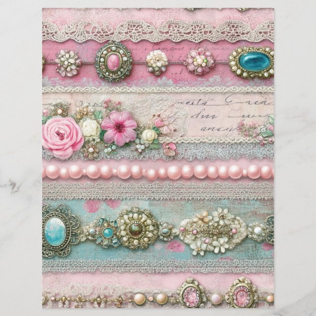 Rosa Spitzenstreifen Junk Journal Scrapbook Papier (Vorderseite)