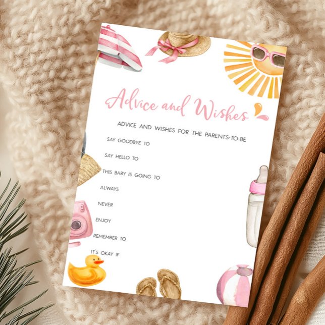 Rosa Splish Splash Duschberatung- und Wünsche-Spie (Girl Summer Beach Baby Shower Advice and Wishes Game)