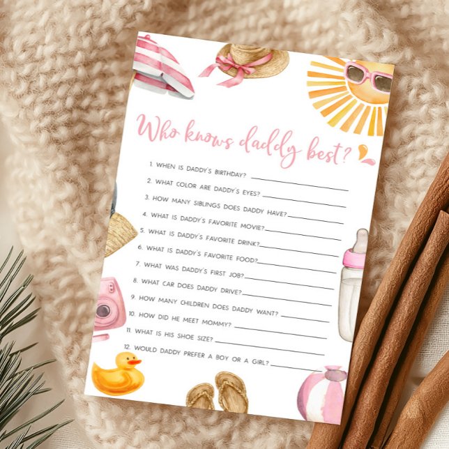 Rosa Splish Splash Wer kennt Daddy am besten Spiel (Girl Summer Beach Baby Shower Who Knows Daddy Best Game)