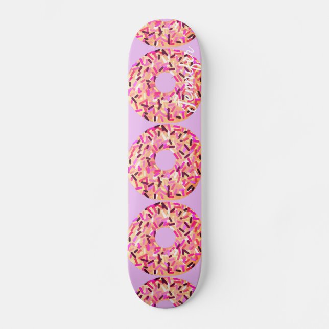 Rosa Sprinkle Donuts Girls Lila Individuelle Name Skateboard (Vorderseite)