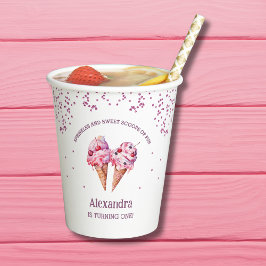 Rosa Sprinkles Giro Ice Creme 1. Geburtstag Party Pappbecher
