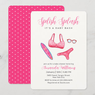 Rosa Spritz-Spratz-Surf-Strand-Mädchen-Baby-Party Einladung