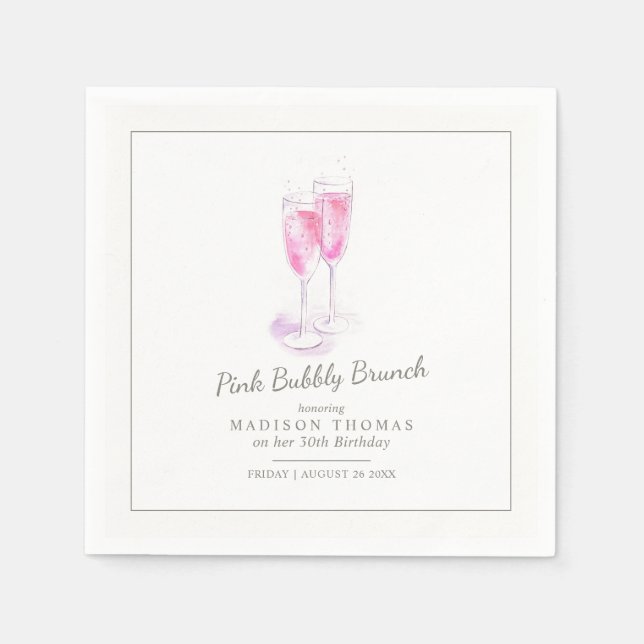 Rosa sprudelnder Brunch Champagner Blasen Event Serviette (Vorderseite)