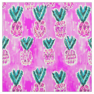 Rosa Stammes- Aquarell-Ananas-Muster Stoff