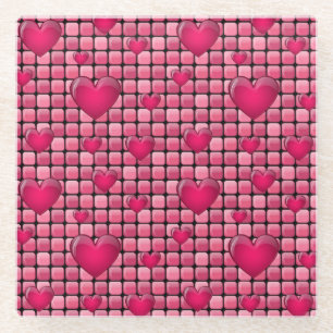 Rosa Stapel mit Herzen Glasuntersetzer