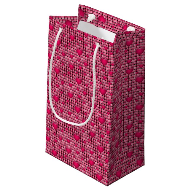 Rosa Stapel mit Herzen Kleine Geschenktüte (Rückseite Schrägansicht)