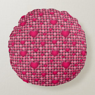Rosa Stapel mit Herzen Rundes Kissen