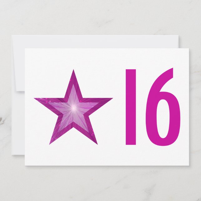 Rosa Star "16" Geburtstagsladung weiß Einladung (Vorderseite)