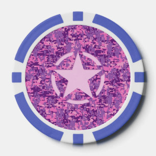 Rosa-Star-Deko im Stil digitaler Camouflage Pokerchips