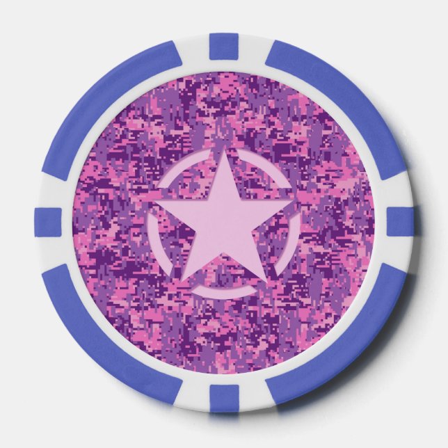 Rosa-Star-Deko im Stil digitaler Camouflage Pokerchips (Vorderseite)