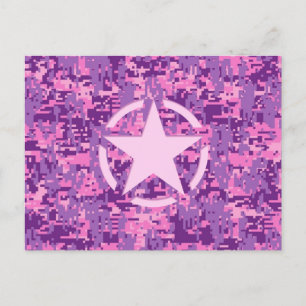 Rosa-Star-Deko im Stil digitaler Camouflage Postkarte