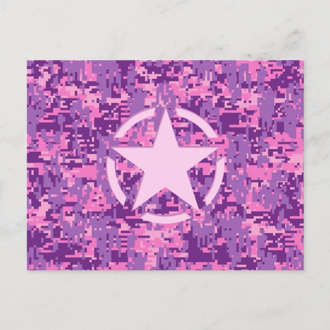 Rosa-Star-Deko im Stil digitaler Camouflage Postkarte (Vorderseite)