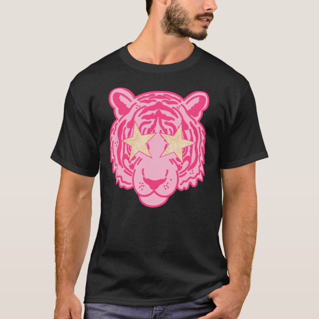 Rosa Star Eye Tiger Face Aufkleber T-Shirt (Vorderseite)