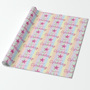 Rosa Starfish Happy Wedding farbenfroher gestreift Geschenkpapier