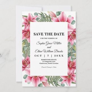 Rosa Stargazer-Lilie Florale Hochzeit Save the Dat Date
