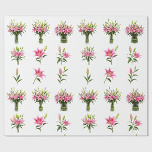 Rosa Stargazer-Lilien-Vase-Blumenstrauß Botanisch Geschenkpapier