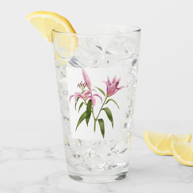 Rosa Stargazer Lily Botanische Kunst Glas (Vorderseite Ice)