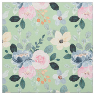 Rosa Staubblau Blumenmuster Mintgrün Frühlingszeit Stoff