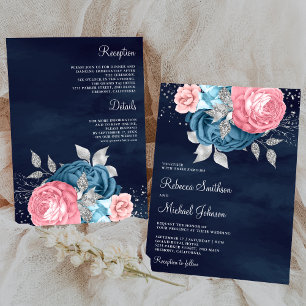 Rosa Staubblaues Florales Overall Kleid in Navy fü Einladung