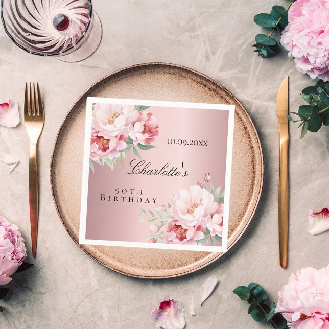 Rosa staubige Rose florieren elegant Geburtstag Serviette (Von Creator hochgeladen)