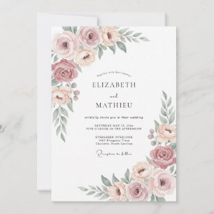 Rosa Staubiges Mauve Blütenhochzeit Einladung