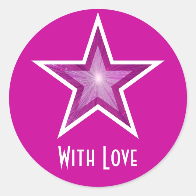 Rosa Stern "mit Liebe" Rundaufkleber pink Runder Aufkleber (Vorderseite)