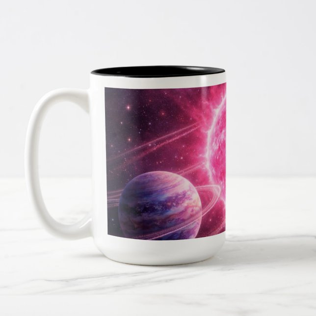 Rosa Stern mit zwei umkreisenden Planeten Zweifarbige Tasse (Links)