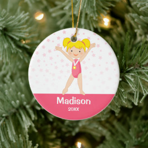 Rosa Sterne Blonde Girl Gymnastik Personalisiert Keramikornament
