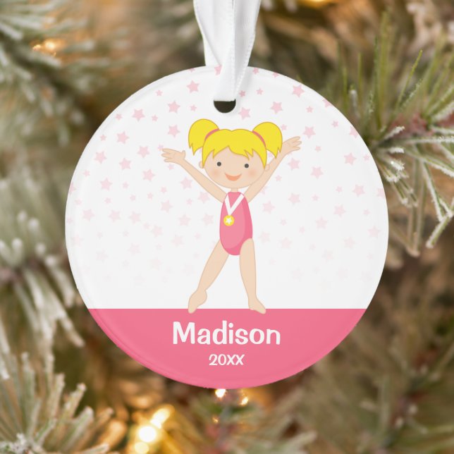 Rosa Sterne Blonde Girl Gymnastik Personalisiert Ornament (Baum)