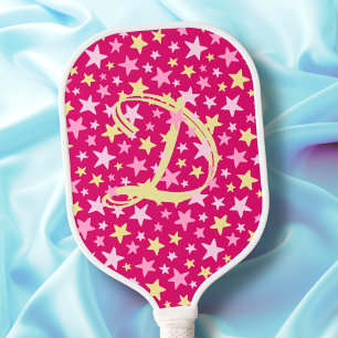 Rosa Sterne Girly Monogram Ursprünglich modern ele Pickleball Schläger