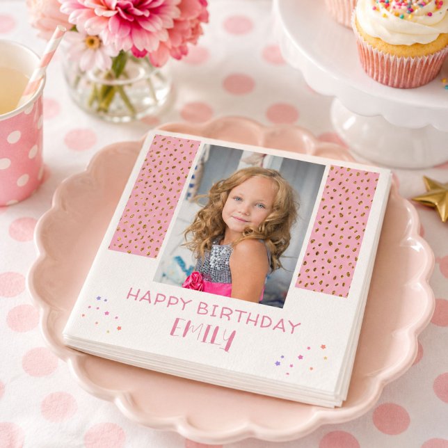 Rosa Sterne Glitzer Geburtstag Kinder Foto Serviette (Von Creator hochgeladen)