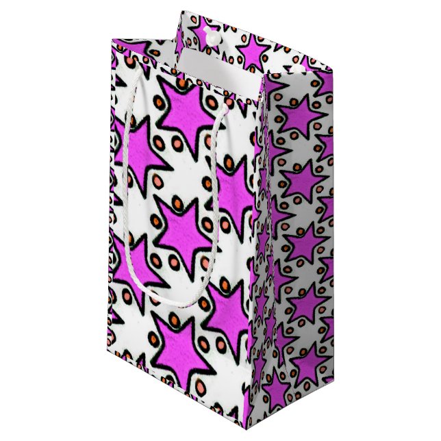 Rosa Sterne Kleine Geschenktüte (Vorderseite Schrägansicht)