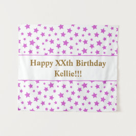 Rosa Sterne mit Botschaft zum Geburtstag Wandteppich