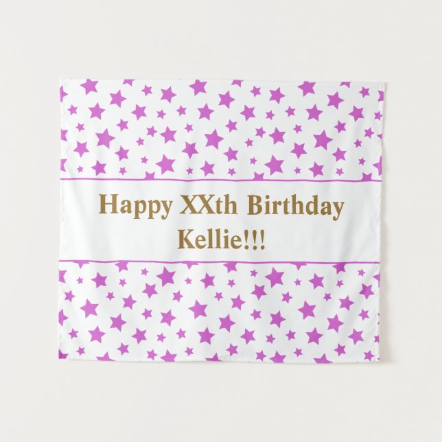 Rosa Sterne mit Botschaft zum Geburtstag Wandteppich (Vorderseite (Horizontal))