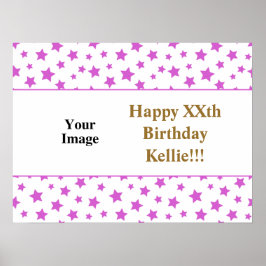 Rosa Sterne mit Message Foto Geburtstag Poster