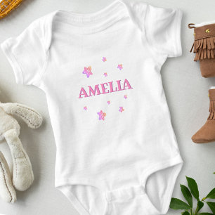Rosa Sterne mit Namen Süße Baby-Mädchen-Body Baby Strampler