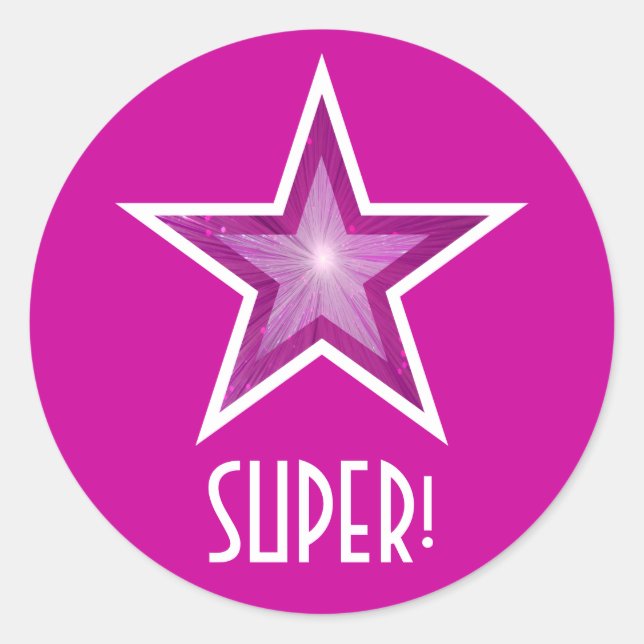 Rosa Sterne "SUPER" runder Aufkleber pink! (Vorderseite)