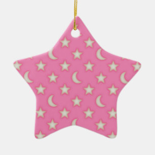 Rosa Sterne und Monde Muster Keramik Ornament