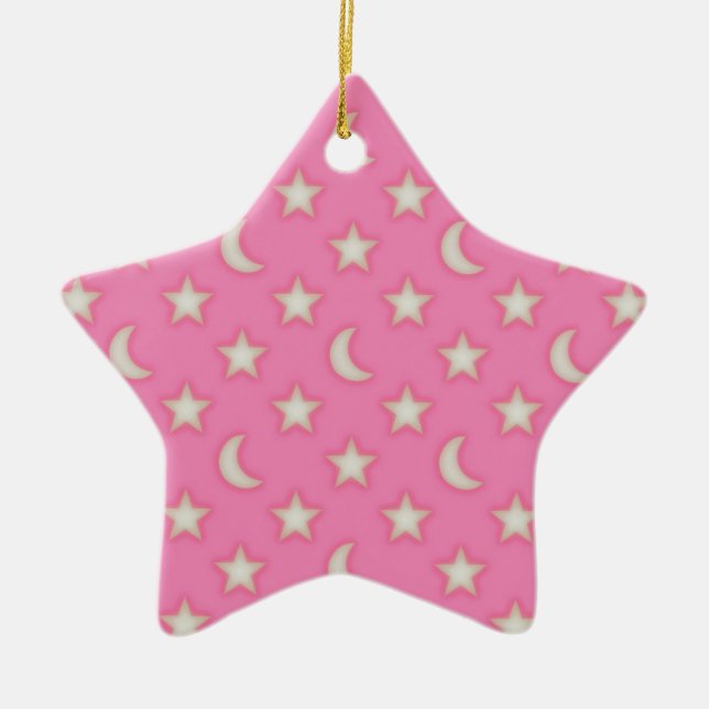 Rosa Sterne und Mondmuster Keramik Ornament (Vorne)