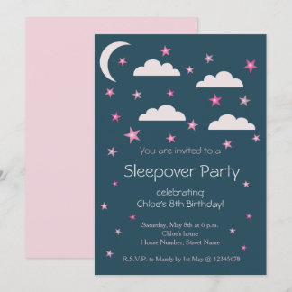 Rosa Sterne Wolken Blauer Geburtstag Sleepover Par Einladung