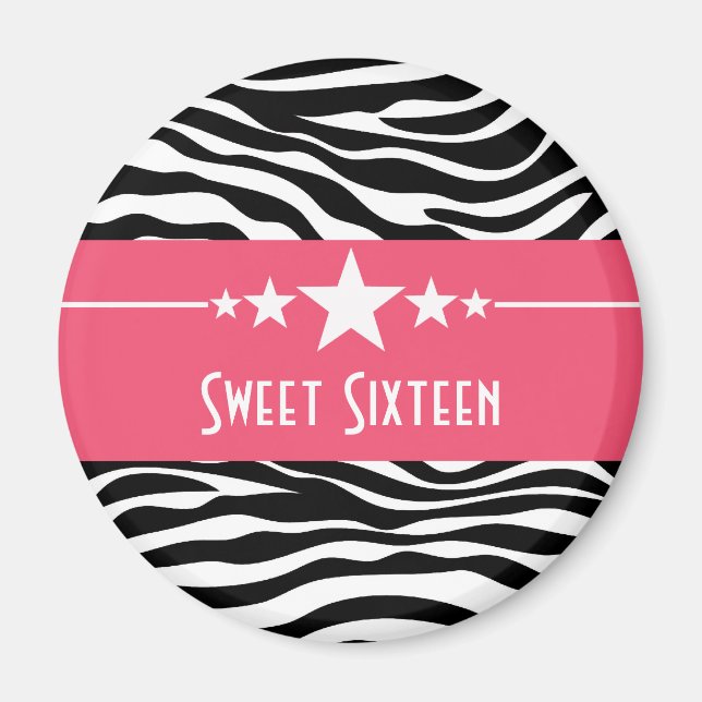 Rosa Sterne Zebra Print Sweet 16 Magnet (Vorne)