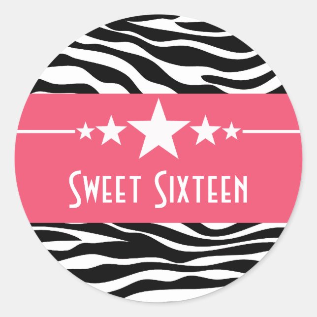 Rosa Sterne Zebra Print Sweet 16 Stickers (Vorderseite)