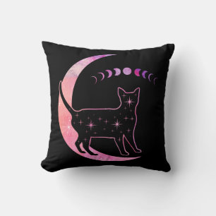 Rosa Sternenkatze auf dem Mond mit Phasen Kissen